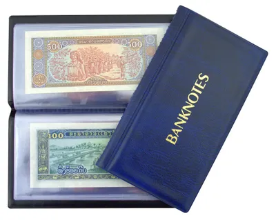 Banknotenalbum mit 20 Seiten, 8 x 17 cm, blau