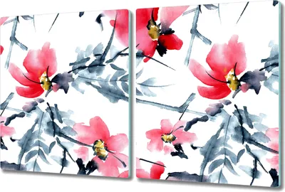 Produktbild von Glas-Herdabdeckplatte Glaskeramikkochfeld-Abdeckung Spritzschutz - 2x 40x52 cm - Blüten Baum Blumen