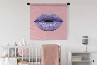Produktbild von MuchoWow® Wandteppich Wandbehang Lippen - Pastell - Rosa 90x90 cm Tapisserie Dekoration Wandtuch - Wandaufhänger