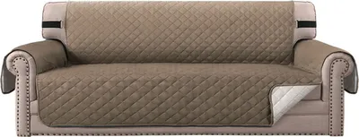 Produktbild von (3 Sitzer, Taupe) wasserabweisend Sofabezug, rutschfester Couchbezug mit elastischem Riemen, Sesselbezug, weicher, gesteppter Sitz für Hunde und Haustiere, Rautenstich