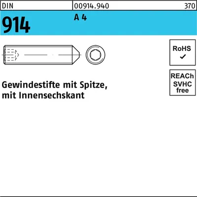 Produktbild von Reyher  Gewindestifte DIN 914 A 4 M 3 x 4 A 4 (500 Stück)