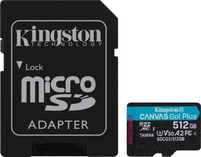 Zdjęcie produktu dla Kingston Technology Canvas Go! Plus , 512 GB, MicroSD, Klasa 10, UHS-I, 170 MB/s, 90 MB/s