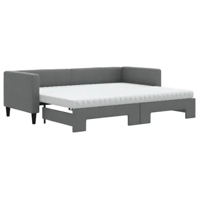 Produktbild von vidaXL Tagesbett Ausziehbar mit Matratzen Dunkelgrau 80x200 cm Stoff