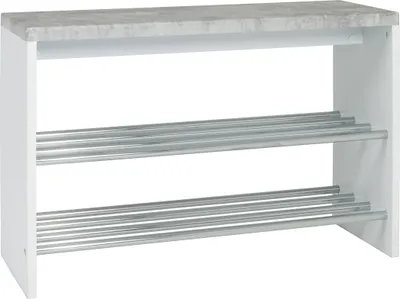Produktbild von HAKU Schuhbank Sitzbank Schuhregal betonoptik, chrom, weiß - MDF, Metall, B/H/T: 81x55x30 cm