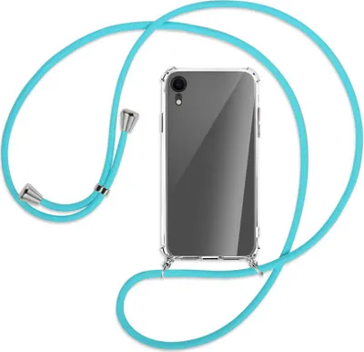 Produktbild von Handykette Backcover-Schutzhülle mit Band (Metall silberfarben) für Apple iPhone XR - türkis