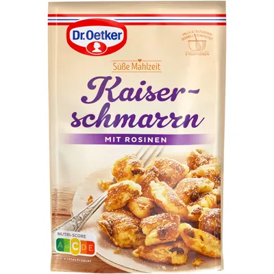 Produktbild von Dr.Oetker Kaiserschmarrn süße Mahlzeit mit Rosinen (165g Packung) + usy Block