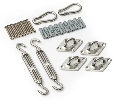 Produktbild von Sonnensegel Befestigung Set - Sonnenschutz Aufhängung Karabinerhaken Spannschloss Augplatten Fixierungset - einfache Montage Befestigungsset Aufbau Set Zubehör
