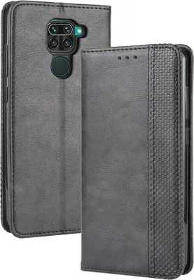 Produktbild von Xiaomi Redmi Note 9 Hülle - Coverup Vintage Style Klapphülle - Schwarz