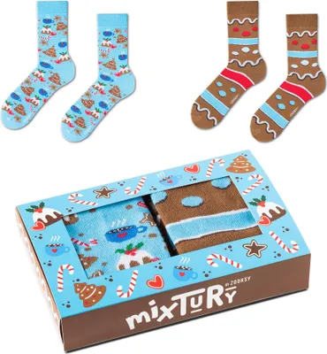 Produktbild von Ein Set Blaue Lebkuchensocken, 2 Paar, Größe 41-46, Lange Herrensocken mit Weihnachtsmotiv