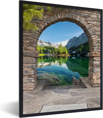 Produktbild von MuchoWow® Gerahmtes Poster Aussicht - Berg - Landschaft - Wasser 60x80 cm - Poster mit Schwarzem Bilderrahmen Wandposter Rahmen Foto Bilder - Premium - Wanddeko Wohnzimmer