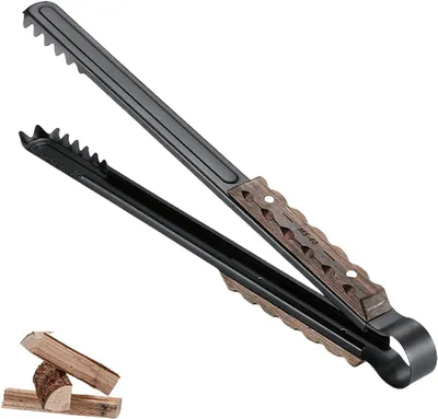 Image de Pince à barbecue de 40,6 cm, en acier inoxydable, avec manche en bois, pour grill
