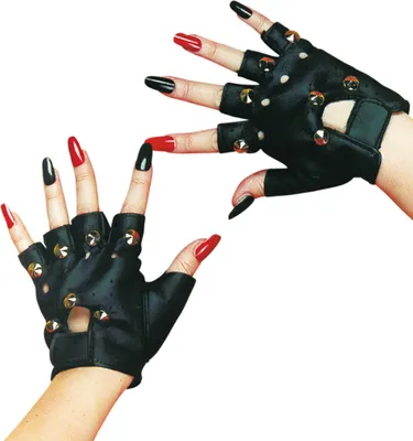 Produktbild von Handschuhe Punk Rocker Schwarz Halbfinger Lederoptik Karneval Fasching Party