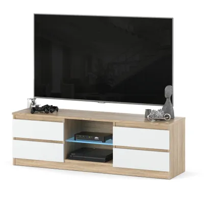 Zdjęcie produktu dla Szafka RTV 138cm AGA sonoma biała matowa pod telewizor 4 szuflady do salonu
