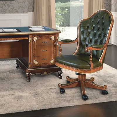 Produktbild von Casa Padrino Luxus Barock Chesterfield Leder Schreibtischstuhl Grün / Braun / Gold -  Italy