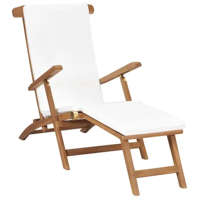 Image de Chaise longue en teck avec revêtement blanc crème