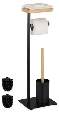 Immagine prodotto di TRANKIELO® - Set di accessori per il bagno, composto da portarotolo e portascopino – Bambù e metallo – Nero/naturale
