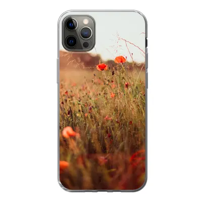 Produktbild von MuchoWow® Handyhülle Schutzhülle Hülle für iPhone 12 Pro Max Sonnenuntergang - Blumen - Rot Silikon Softcase Handy Hülle - Hartschale