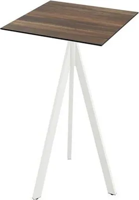 Produktbild von Infinity Tripod Stehtisch Weiß frame + Tropical Wood HPL 70x70 cm