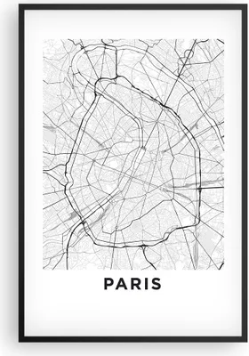 Produktbild von Gerahmtes Poster - Schwarzer Rahmen - Stadt Karte Paris - 61x91,5 cm - Wand Bild - Wanddeko - Wandbilder - Kunstposter - Wandposter - Bilderrahmen - Bilder - Kunstdruck - P2BPA61x91-4868