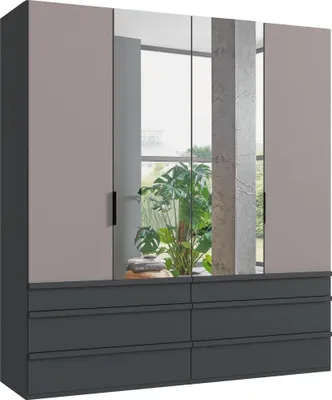Produktbild von Falttürenschrank >OXFORD< in Saharagrau / Grafit / Spiegel - 200x216x58 (BxHxT)