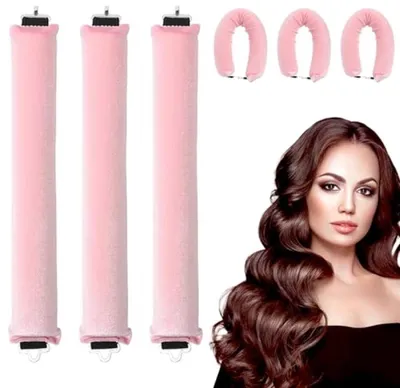 Produktbild von PromoHome® 3 Stück hitzefreie Lockenwickler-Set – Nacht-Lockenwickler ohne Hitze – Rosa – weiche Haarwickler mit Haken für natürliche Locken