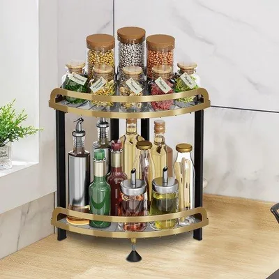 Produktbild von Unyqoos Kräuterregal aus Edelstahl mit 2 Ebenen für Küchen- und Badezimmer-Ecklagerung