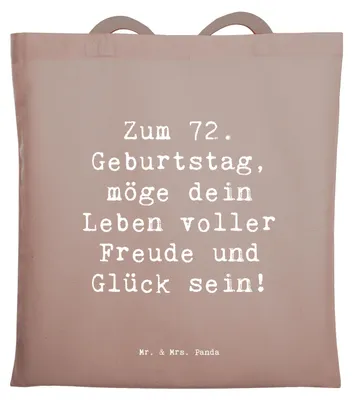 Produktbild von Mr. & Mrs. Panda Tote Bag Spruch 72. Geburtstag Freude - Braun Pastell - Geschenk, Stoffbeutel, dokumententasche, Beutel, Tasche, Dankbarkeit, Happy Birthday, Glückwunsch