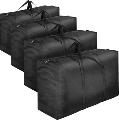 Image de Grand sac de rangement pour vêtements de 110 L - Lot de 4 - Sacs de rangement robustes en Oxford 600D à placer sous le lit - Boîte de rangement avec couvercle pour le linge de lit - Noir