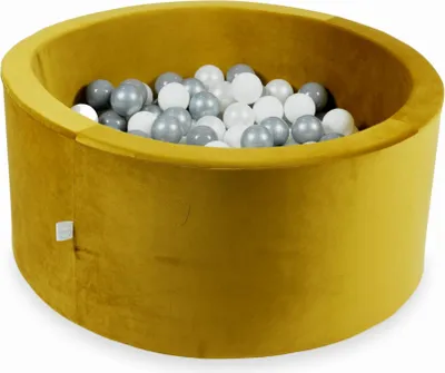 Immagine prodotto di Piscina di palline 300 pezzi 90x40 velluto oro: bianco, argento, perla, grigio
