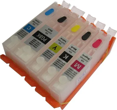 Produktbild von 5 wiederbefüllbare Tintenpatronen kompatibel mit Canon PGI-570 black + CLI-571 cyan, magenta, yellow, black - 5 nachfüllbare Druckerpatronen  mit Auto Reset Chips für Pixma MG5750, MG5751, MG5752, MG5753, MG6850, MG6851, MG6852, MG6853, TS5055, TS6050, TS6051, TS6052