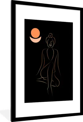 Produktbild von MuchoWow® Gerahmtes Poster Frau - Gold - Schwarz - Strichzeichnung 60x90 cm - Poster mit Schwarzem Bilderrahmen Wandposter Rahmen Foto Bilder - Dekoration - Wandposter Wohnzimmer - Hochwertig