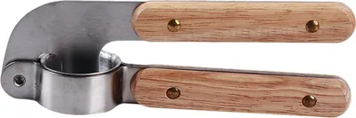 Produktbild von Knoblauchpresse aus Edelstahl, Knoblauchzerkleinerer, professionelles Knoblauchpresswerkzeug mit Holzgriff