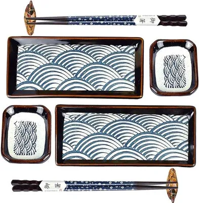 Produktbild von Japanische Keramik-Sushi-Set, 8-teilig, stilvoll, für Hochzeit und Einweihung