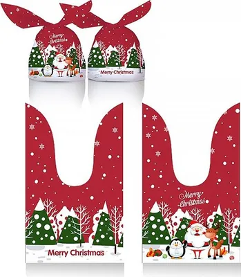 Produktbild von INF Rote Weihnachtssüßigkeitstüten mit Schneeszene - 50er Pack Geschenkbeutel
