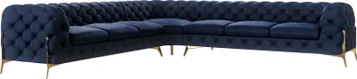 Produktbild von S-STYLE MÖBEL - Chesterfield Ecksofa Nova mit Goldene Metall Füßen aus Marineblau Samtstoff, B/T/H: 323 cm/ 323 cm/ 75 cm