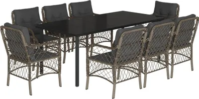 Imagen del producto de vidaXL Juego de mesa de jardín de 9 piezas con cojines, color gris, tejido tipo ratán