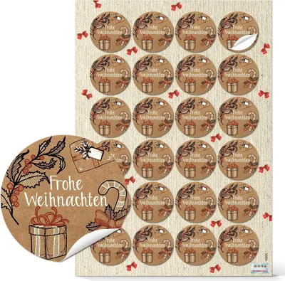 Produktbild von Logbuch-Verlag 24 Weihnachtsaufkleber rund vintage Kraftpapier FROHE WEIHNACHTEN Text Geschenkaufkleber Weihnachtgeschenke Verpackung Kunden24 Aufkleber / 1 Bogen