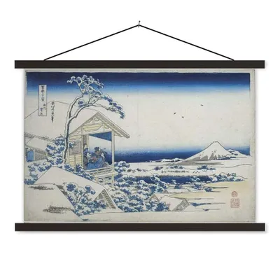 Produktbild von MuchoWow® Textilposter Verschneiter Morgen in Koishikawa - Gemälde von Katsushika Hokusai 90x60 cm mit schwarzem Rahmen - Aufhängungssatz