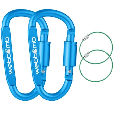 Produktbild von WEBBOMB® 2x Karabiner Haken mit Schraubverschluss 80mm TÜRKIS + 2X Drahtseil Schlüsselringe Schraubkarabiner Sport Karabinerhaken Schlüsselanhänge