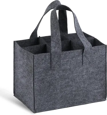 Productafbeelding van Flesdrager Set - Felt Tas - Dranken Vervoeren - Afneembare Divider - 6 Flessen - Zwart