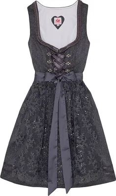 Produktbild von Spieth & Wensky Dirndl Bea Midi-Dirndl Kleid 2-teiliges Trachtenkleid kurz Rocklänge 55cm, Farbe:Grau, Größe:42/XL