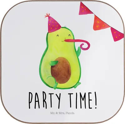 Produktbild von Mr. & Mrs. Panda Untersetzer für Gläser Avocado Party Zeit - Weiß - Geschenk, Happy Birthday, Coaster, Tischuntersetzer, Glücklich, gläseruntersetzer, Tassen, Lebensfroh