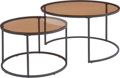 Produktbild von Couchtisch 2er Set 'Kokkola' Metallgestell rund Rauchglas, braun