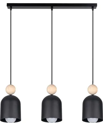 Produktbild von Hängeleuchte Metall E27 H: max. 95 cm Schwarz Natur 3-flammig länglich Pendelleuchte