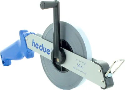 Produktbild von hedue® Rahmenbandmaß 100 m - Rollbandmaß aus Stahl mit Alu-Rahmen und Millimeterteilung