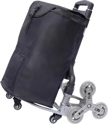 Obrázek produktu pro Schodišťový vozík – ruční vozík – nosnost 75 kg na podlaze, 40 kg na schodech – výškově nastavitelný 67/86/106 cm – skládací 17 cm – podlahová deska 28×39 cm – s vodotěsnou taškou 32×22×50 cm – černý