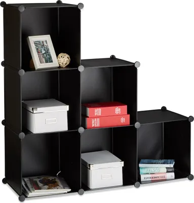 Produktbild von 2 x Stufenregal 6 Fächer, Steckregal als Kleiderschrank oder Raumteiler, offenes Regalsystem, schwarz
