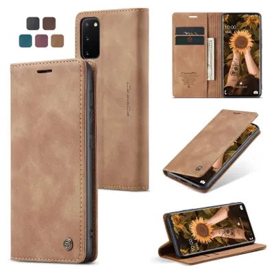 A collage of images showing a brown leather phone case for a Xiaomi Poco F7 5G, with different angles and color options.