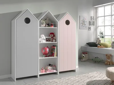 Produktbild von CASAMI Set 3-tlg. best. aus: Schrank 1-trg. mit Front in Pink, Regalschrank, Schrank 1-trg. mit Front in Grau