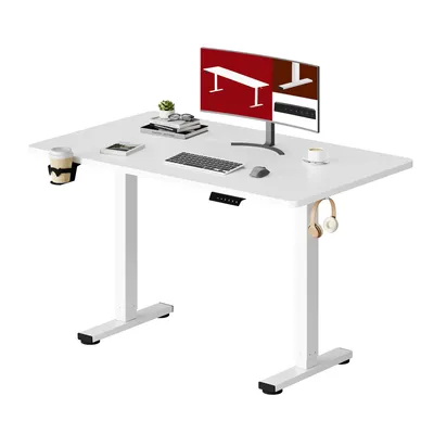 Produktbild von SANODESK Höhenverstellbarer Schreibtisch elektrisch, 4 Memory-Funktion Antikollisionsschutz 70 kg Tragkraft, Haken, Kabelmanagement 110x60cm(Weiß)